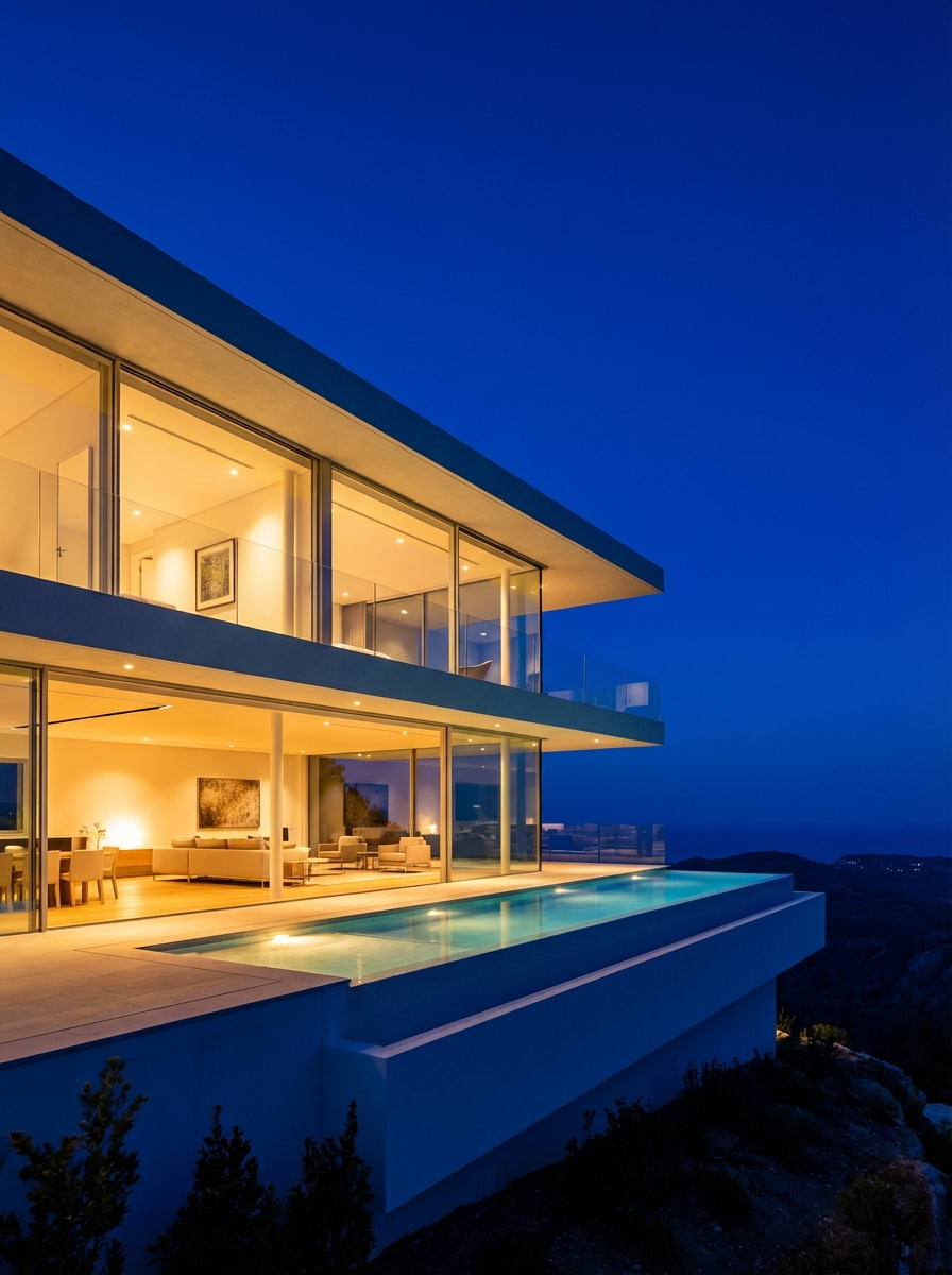 Modern house at twilight