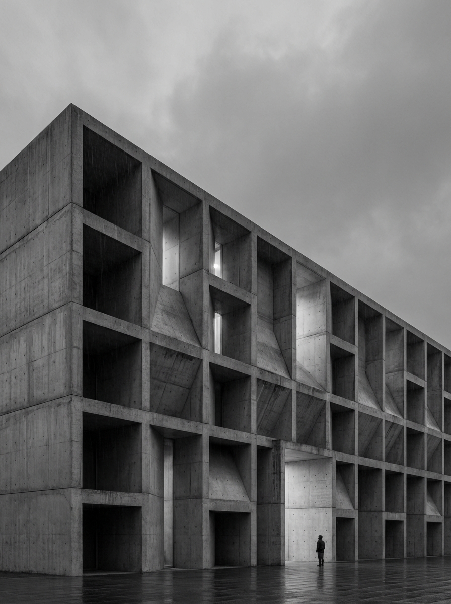 Raw concrete brutalist facade