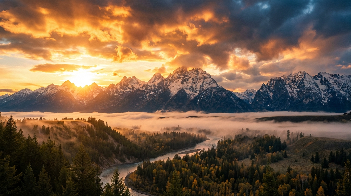 Mountain sunrise with dramatic clouds