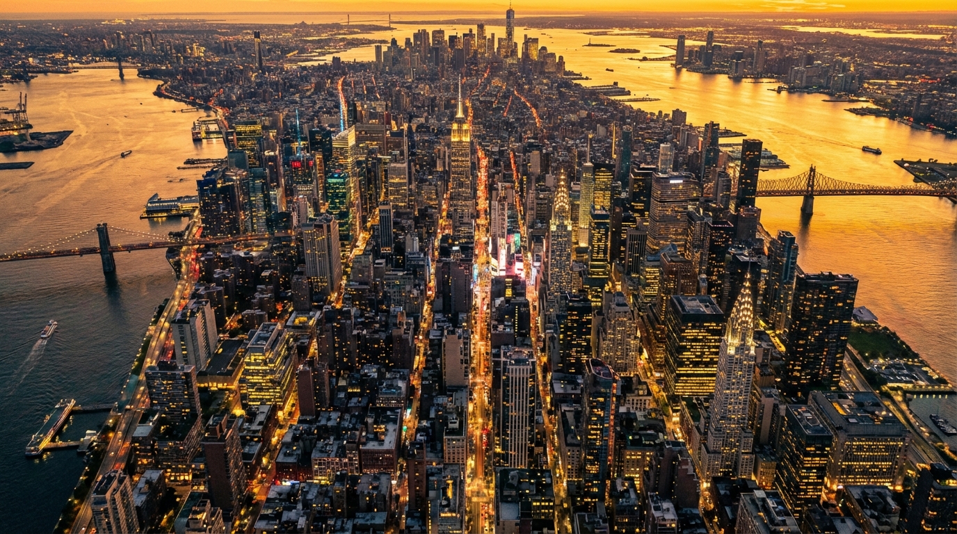Manhattan aerial at twilight