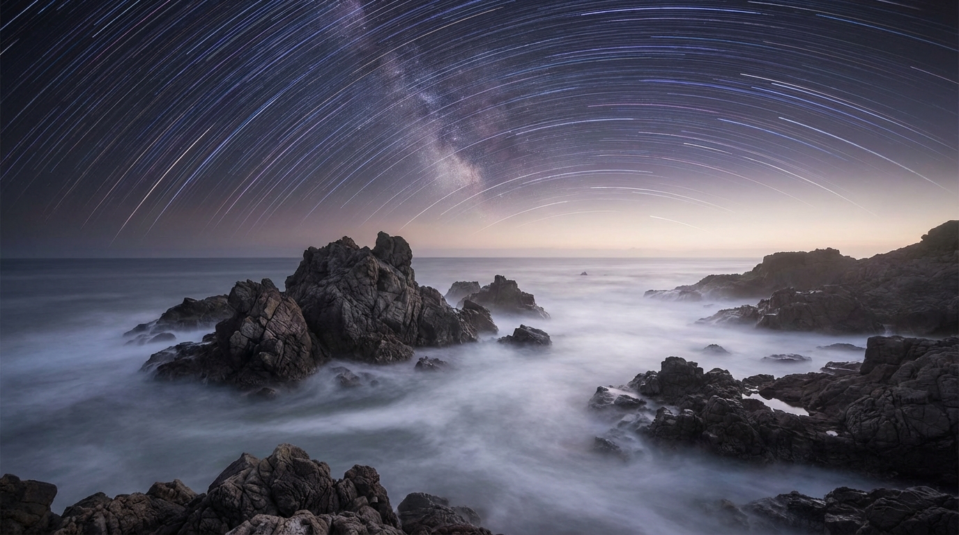 Coastal long exposure with star trails