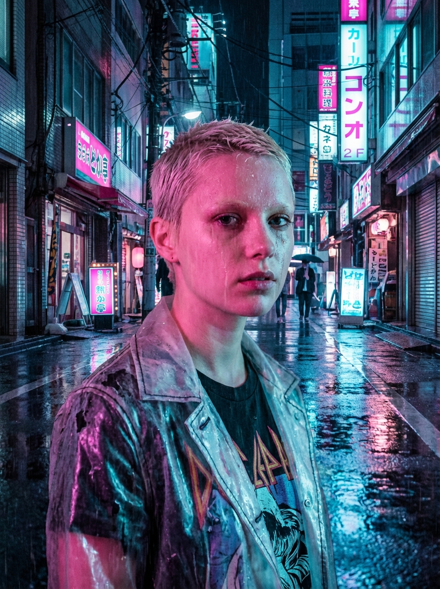 Woman in pink and cyan neon lights