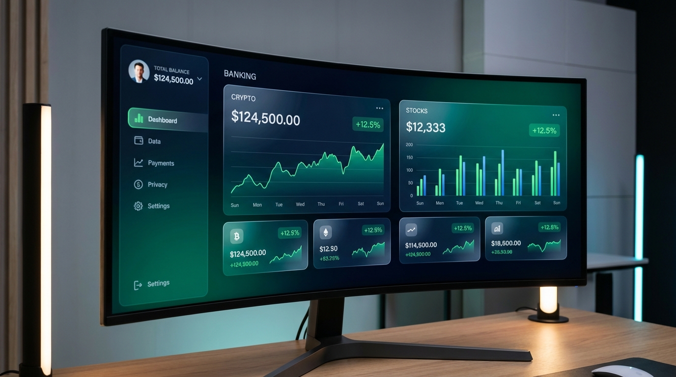 Fintech banking dashboard dark mode