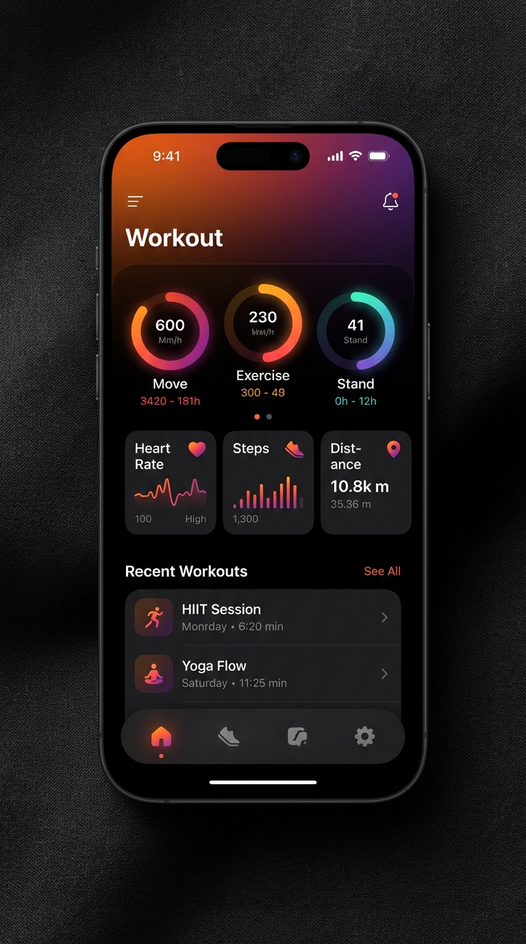 Fitness app on iPhone mockup